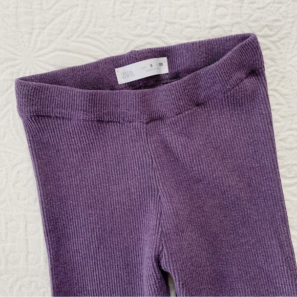 Zara Girls' Ribbed Knit Leggings, Purple - Picture 3 of 4